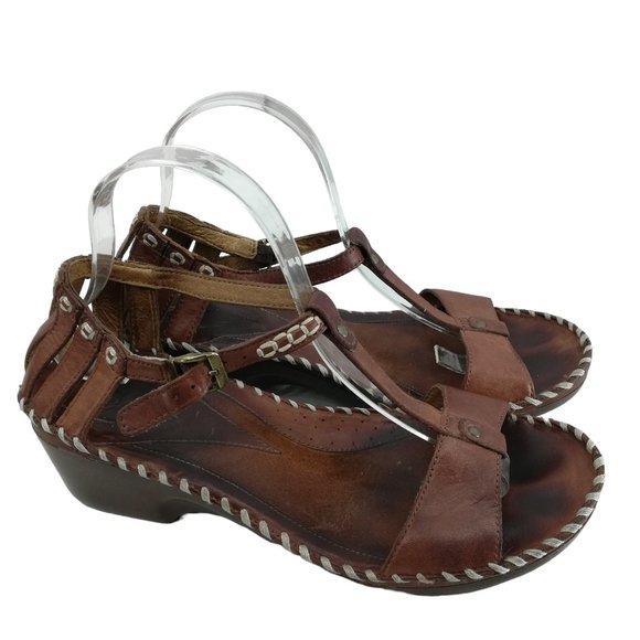 Ariat Shalimar Leather Open Toe Wedge T-Strap Sandals Size 10 Brown Stud Comfort - Picture 2 of 16